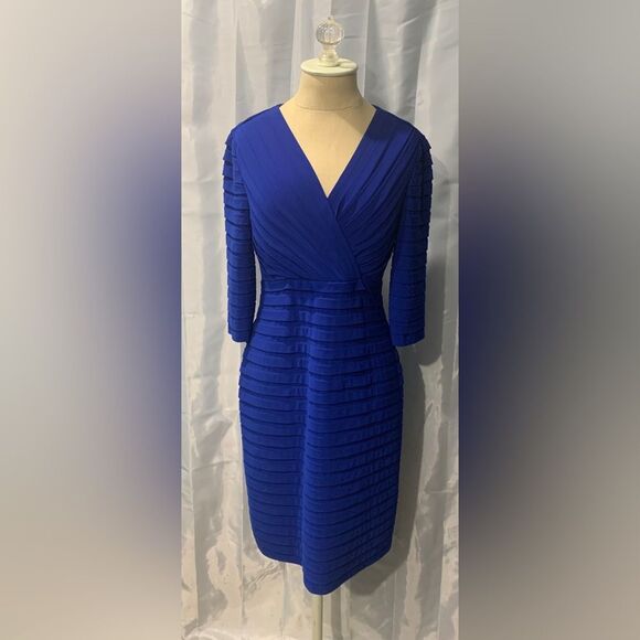 Adrianna Papell Dresses & Skirts - Adrianna Papell Women's Size EU 42 3/4 Sleeves Blue Midi Formal Sheath Dress